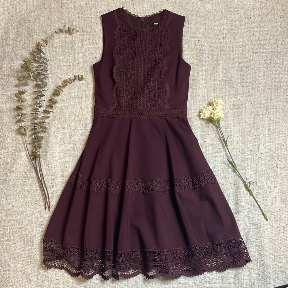 Plum Lace-Accent Sleeveless A-Line Dress - Evernew/Forever New